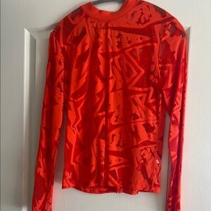 H&M Red Graphic Fitted Blouse with Long Sleeves